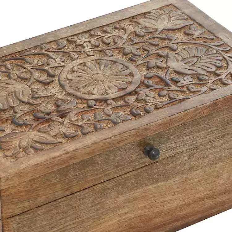 Discount Mango Wood Carved Boxes, Set of 3 Baskets & Boxes