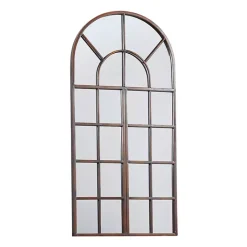 Kirklands Home Decorative Mirrors|Metal Arch Frame Windowpane Wall Mirror Brown