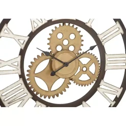 Kirklands Home Clocks|Brown Metal Open Face Gold Gears Wall Clock