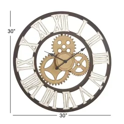 Kirklands Home Clocks|Brown Metal Open Face Gold Gears Wall Clock