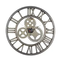 Kirklands Home Clocks|Brown Metal Open Face Gold Gears Wall Clock