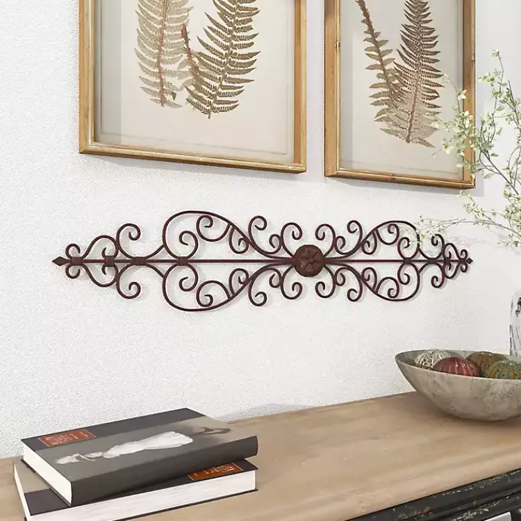Kirklands Home Wall Plaques|Metal Scroll Panel Wall Plaque Brown
