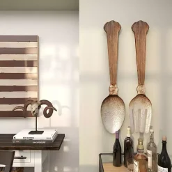 Kirklands Home Wall Plaques|Metal Utensils Wall Plaques, Set of 2 Brown