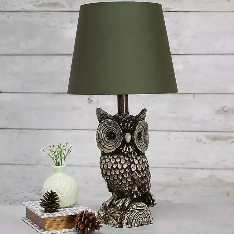 Kirklands Home Table Lamps|Brown Owl and Shade Table Lamp Green