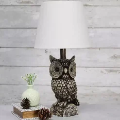Kirklands Home Table Lamps|Brown Owl and Shade Table Lamp White