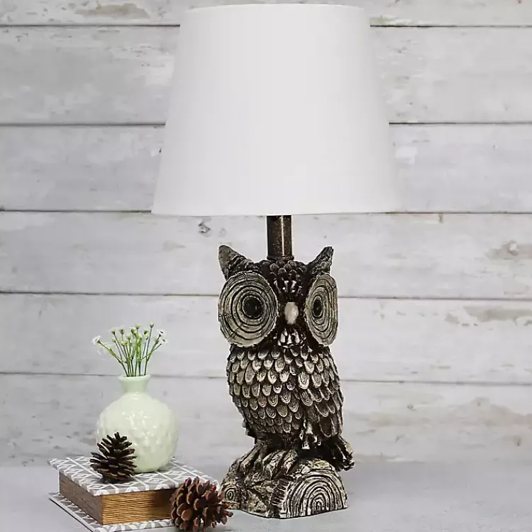 Kirklands Home Table Lamps|Brown Owl and Shade Table Lamp White