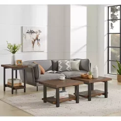 Kirklands Home Accent & End Tables|Pine Wood and Metal Accent Table Brown