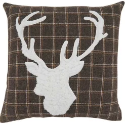 New Brown Plaid Deer Silhouette Christmas Pillow Pillows