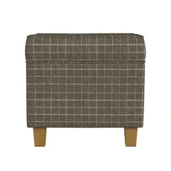 Kirklands Home Benches & Ottomans|Plaid Upholstered Square Storage Ottoman Brown
