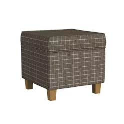 Kirklands Home Benches & Ottomans|Plaid Upholstered Square Storage Ottoman Brown