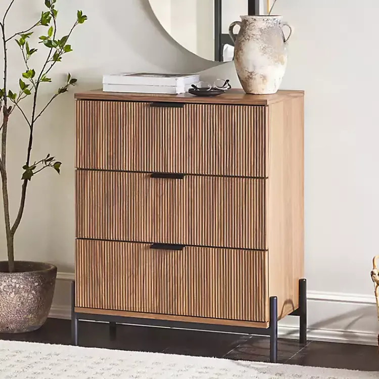 Kirklands Home Dressers & Chests|Reeded 3-Drawer Dresser Brown