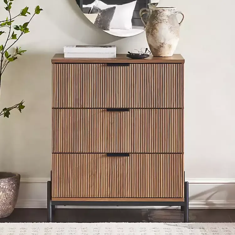 Kirklands Home Dressers & Chests|Reeded 3-Drawer Dresser Brown