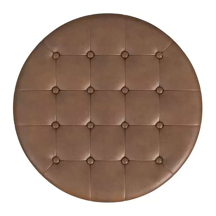 Kirklands Home Benches & Ottomans|Round Faux Leather Tufted Storage Ottoman Brown