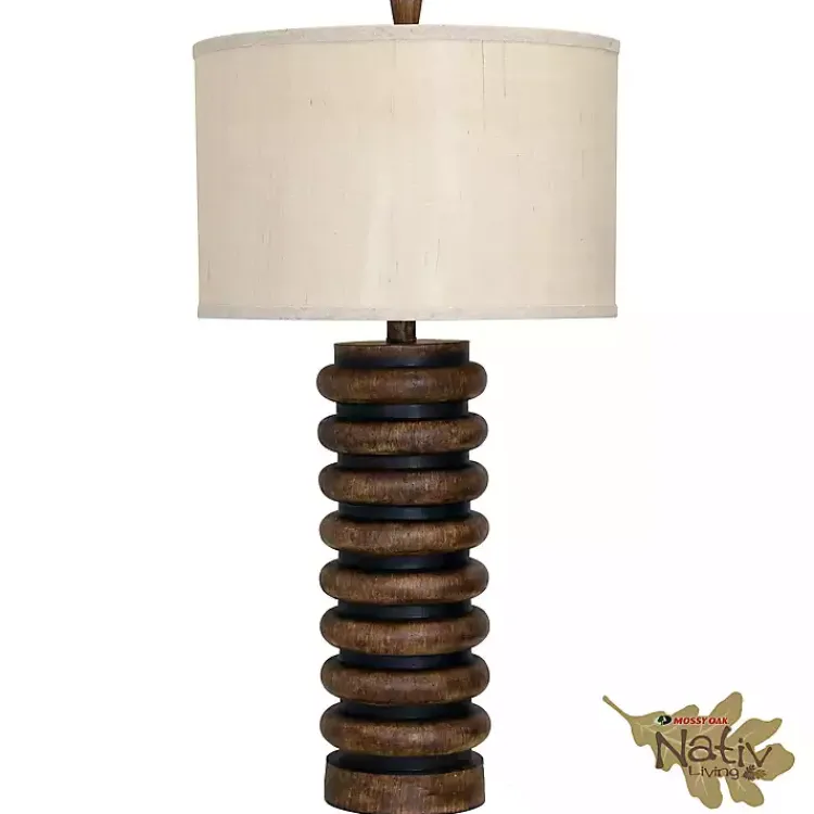 Kirklands Home Table Lamps|Brown Stained Ribbed Base Table Lamp Tan