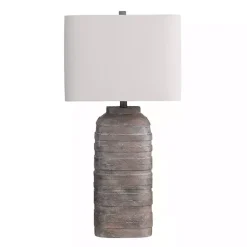 Kirklands Home Table Lamps|Brown Textured Rectangle Shade Table Lamp Ivory
