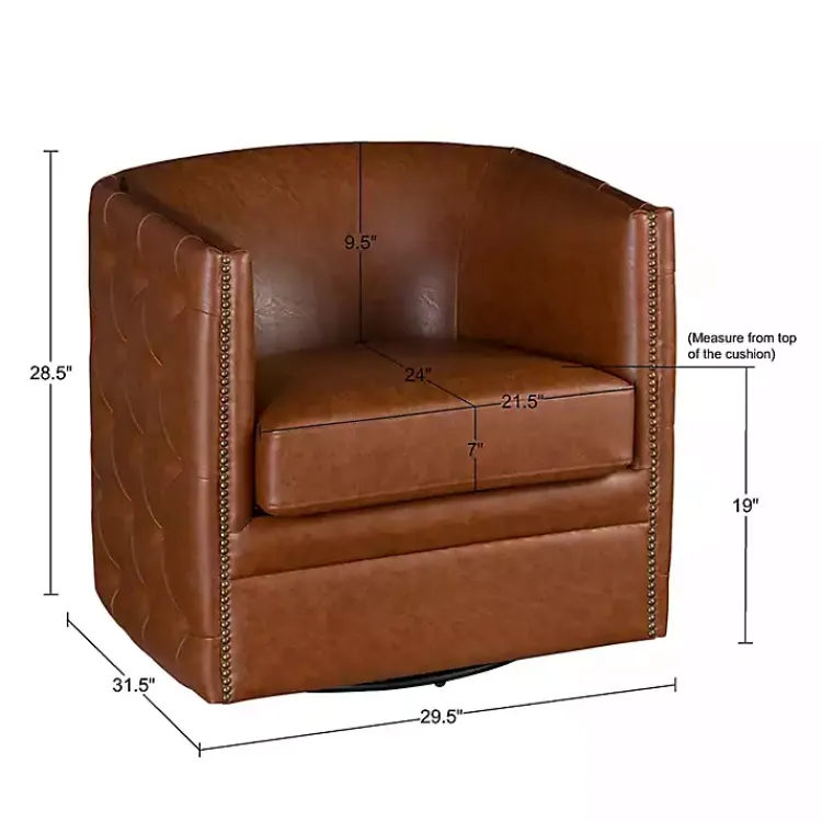 Kirklands Home Accent Chairs|Tufted Faux Leather Barrel Swivel Chair Brown