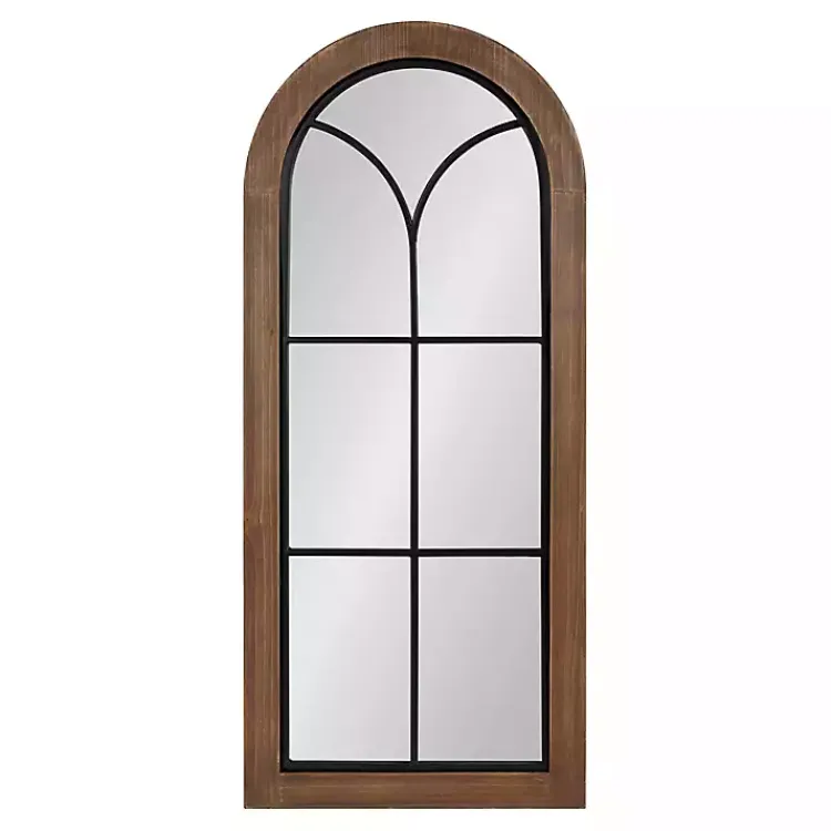 Kirklands Home Decorative Mirrors|Windowpane Arch Geoffrey Mirror Brown
