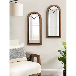 Kirklands Home Decorative Mirrors|Windowpane Arch Geoffrey Mirror Brown