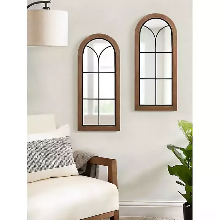 Kirklands Home Decorative Mirrors|Windowpane Arch Geoffrey Mirror Brown