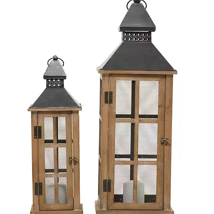 Clearance Brown Windowpane Mesh Lanterns, Set of 2 Lanterns