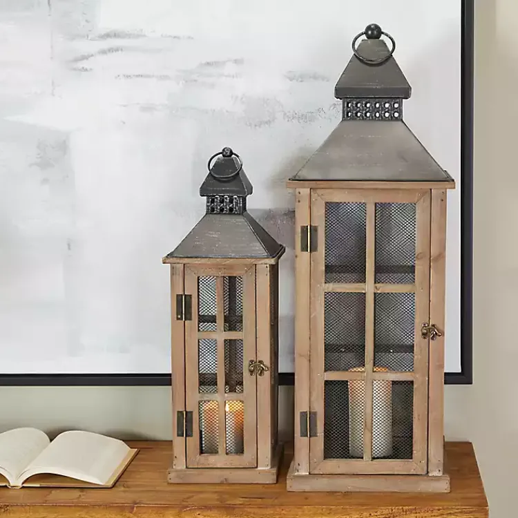 Clearance Brown Windowpane Mesh Lanterns, Set of 2 Lanterns