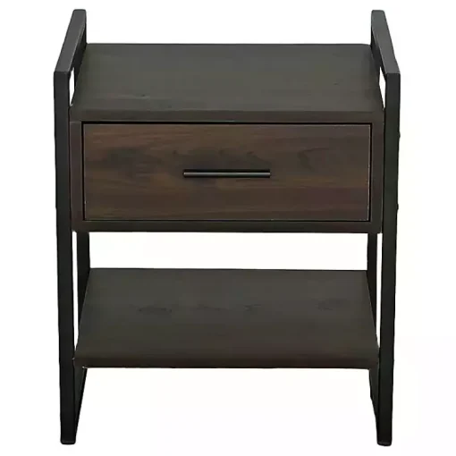 Kirklands Home Nightstands|Wood & Black Metal Frame Nightstand Brown