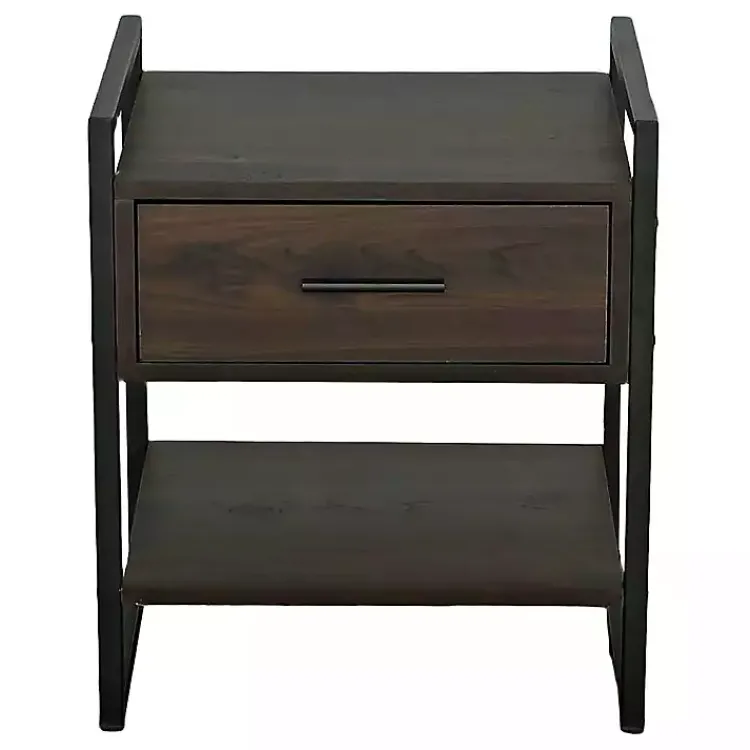 Kirklands Home Nightstands|Wood & Black Metal Frame Nightstand Brown