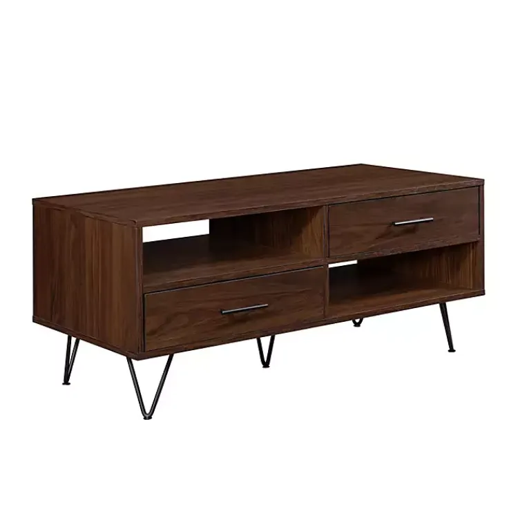 Kirklands Home Coffee Tables|Brown Wood & Black Metal Hairpin Legs Coffee Table