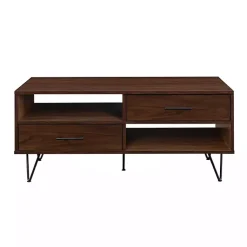 Kirklands Home Coffee Tables|Brown Wood & Black Metal Hairpin Legs Coffee Table