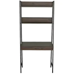 Kirklands Home Office Furniture|Wood & Black Metal 2-Shelf Desk Brown
