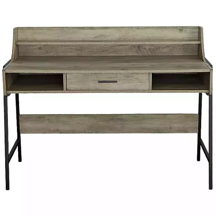 Kirklands Home Office Furniture|Wood & Black Metal Tall Back Desk Brown