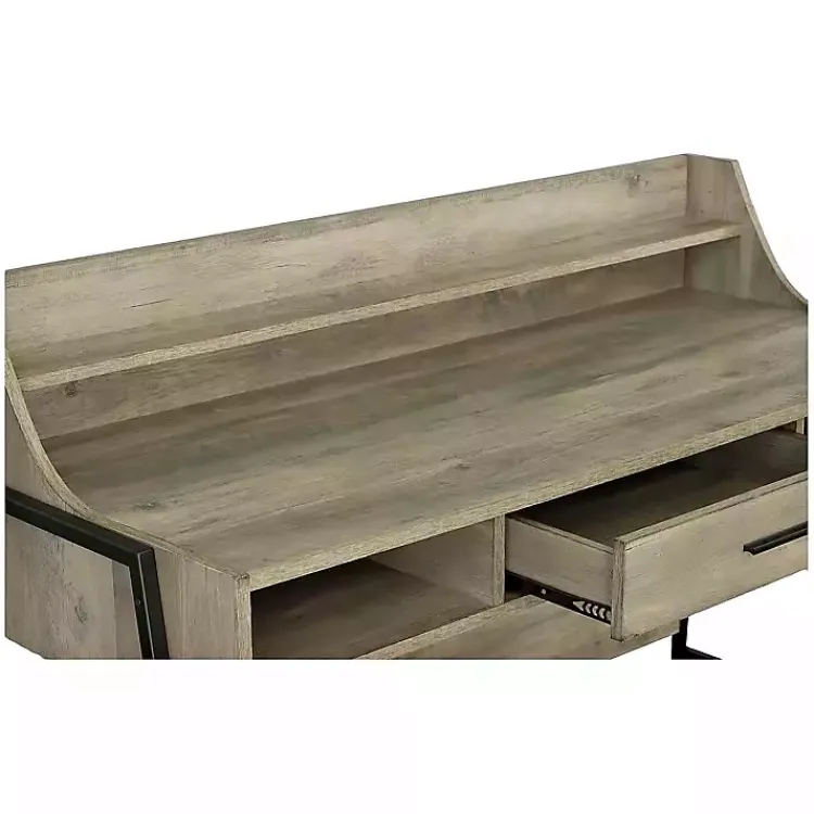 Kirklands Home Office Furniture|Wood & Black Metal Tall Back Desk Brown