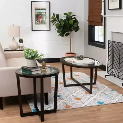 Kirklands Home Coffee Tables|Wood & Glass Top 3-pc. Table Set Brown