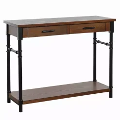 Kirklands Home Console Tables|Brown Wood and Black Metal Ruth Console Table
