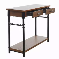 Kirklands Home Console Tables|Brown Wood and Black Metal Ruth Console Table
