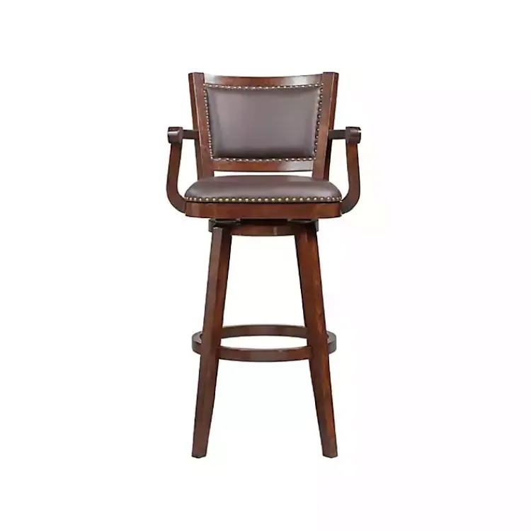 Kirklands Home Bar Stools & Counter Height Stools|Wood and Faux Leather Swivel Bar Stool Brown