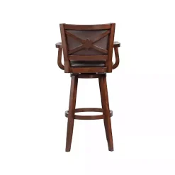 Kirklands Home Bar Stools & Counter Height Stools|Wood and Faux Leather Swivel Bar Stool Brown