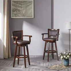 Kirklands Home Bar Stools & Counter Height Stools|Wood and Faux Leather Swivel Bar Stool Brown