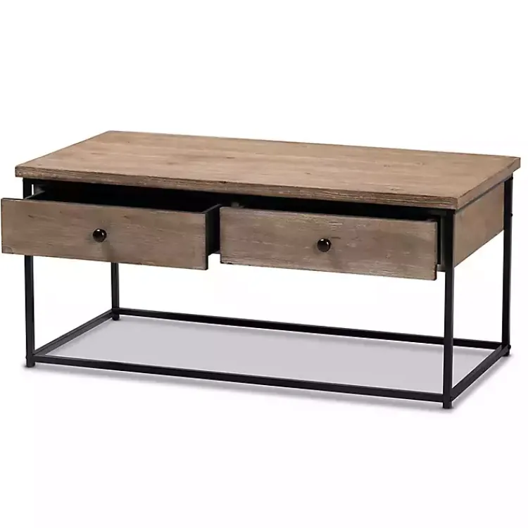 Kirklands Home Coffee Tables|Wood and Metal 2-Drawer Coffee Table Brown