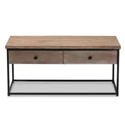 Kirklands Home Coffee Tables|Wood and Metal 2-Drawer Coffee Table Brown