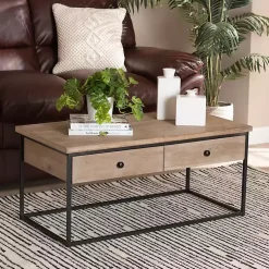 Kirklands Home Coffee Tables|Wood and Metal 2-Drawer Coffee Table Brown