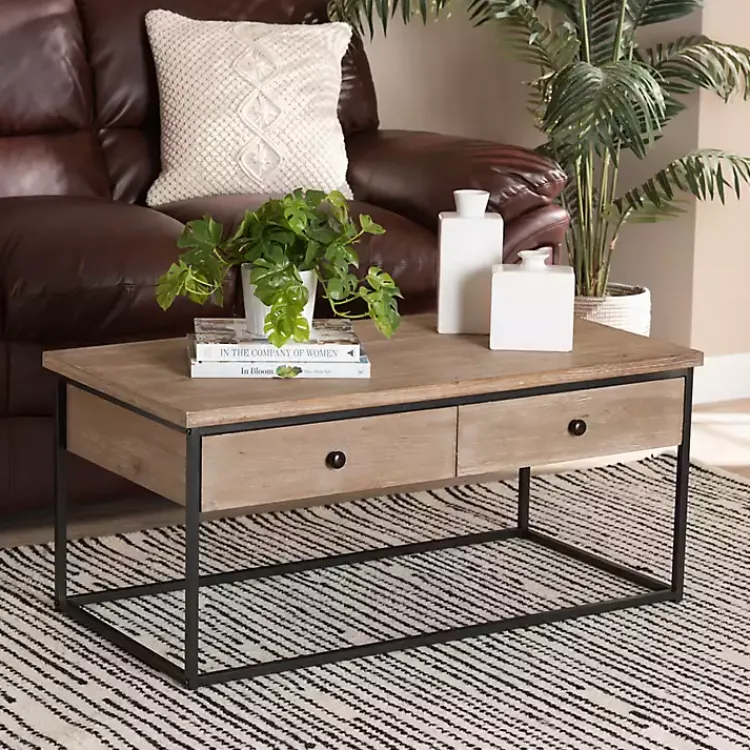 Kirklands Home Coffee Tables|Wood and Metal 2-Drawer Coffee Table Brown