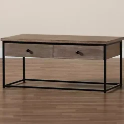 Kirklands Home Coffee Tables|Wood and Metal 2-Drawer Coffee Table Brown
