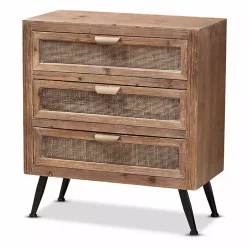 Kirklands Home Cabinets & Sideboards|Wood and Rattan 3-Drawer Cabinet Brown