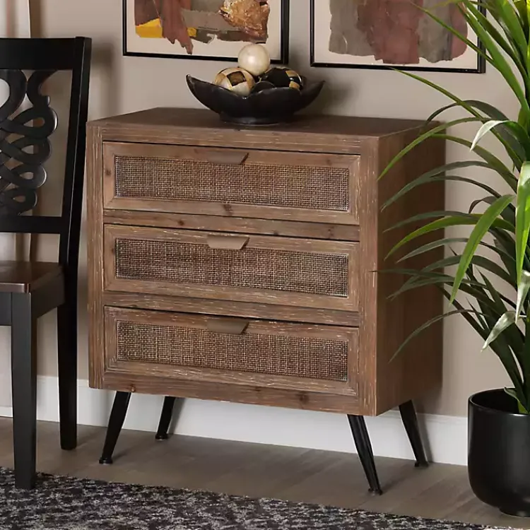 Kirklands Home Cabinets & Sideboards|Wood and Rattan 3-Drawer Cabinet Brown