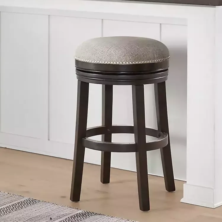 Kirklands Home Bar Stools & Counter Height Stools|Brown Wood Backless Swivel Bar Stool Gray