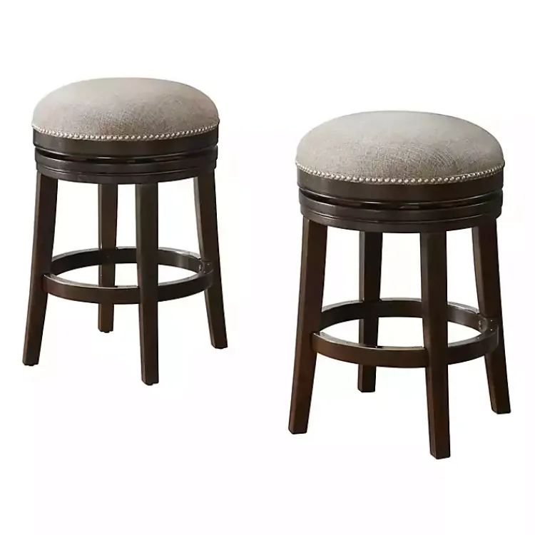 Kirklands Home Bar Stools & Counter Height Stools|Brown Wood Backless Swivel 2-pc. Counter Stool Set Gray