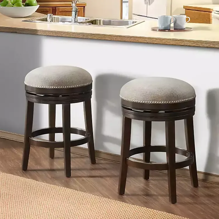 Kirklands Home Bar Stools & Counter Height Stools|Brown Wood Backless Swivel 2-pc. Counter Stool Set Gray