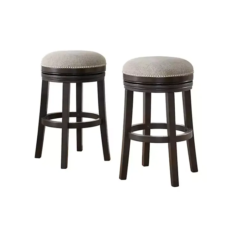 Kirklands Home Bar Stools & Counter Height Stools|Brown Wood Backless Swivel 2-pc. Bar Stool Set Gray