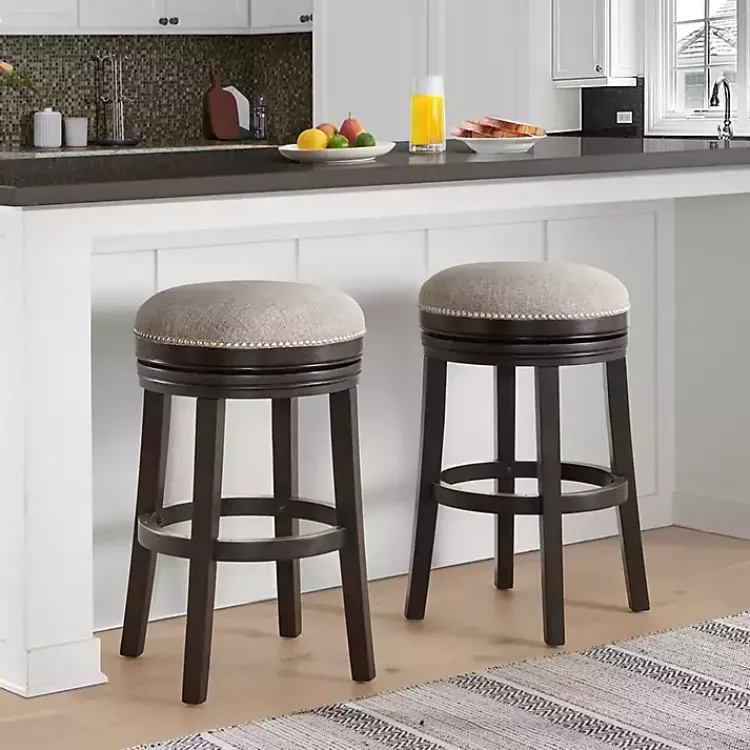 Kirklands Home Bar Stools & Counter Height Stools|Brown Wood Backless Swivel 2-pc. Bar Stool Set Gray